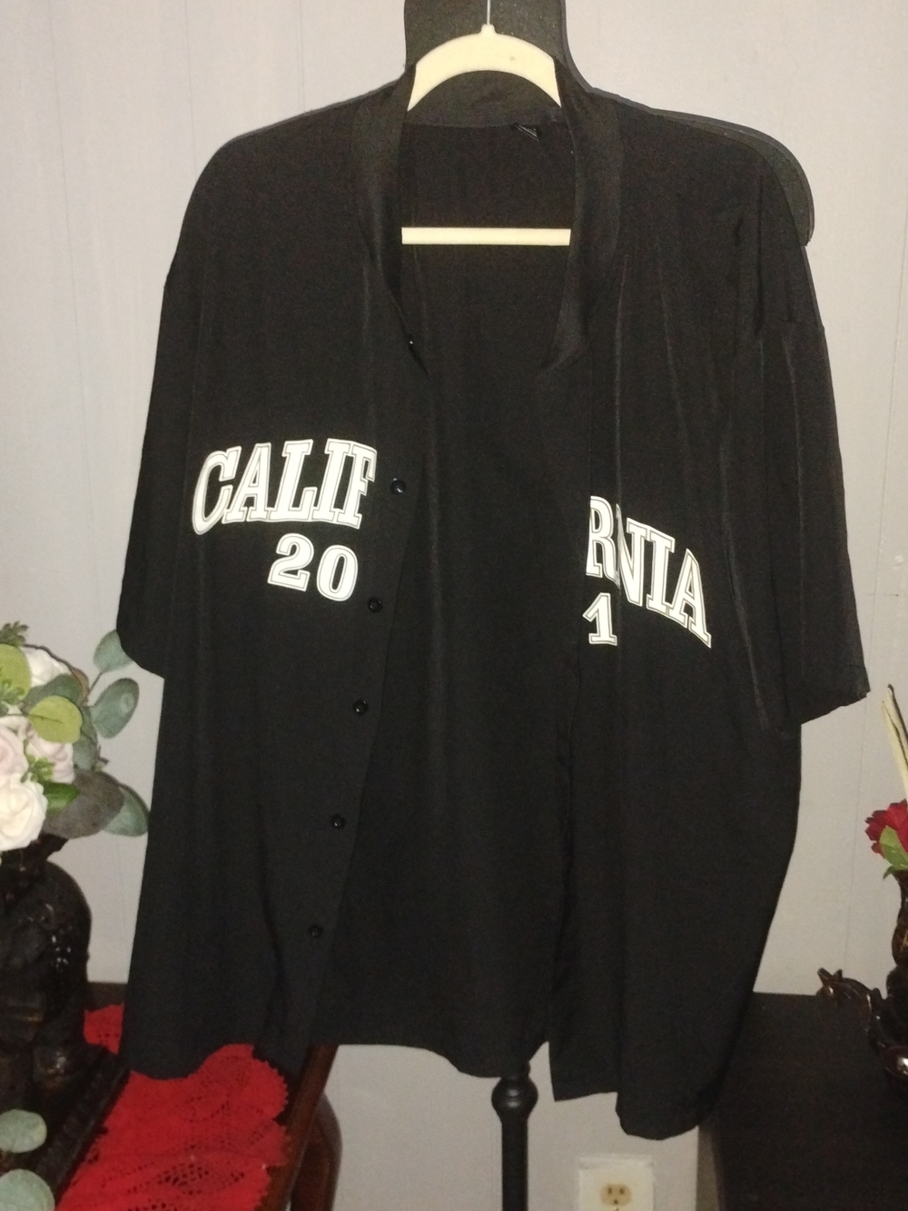 ROMWE Black California Graphic Button-Down Shirt